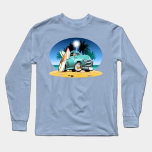 Cartoon retro pickup on beach Long Sleeve T-Shirt